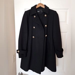 Black pea coat with gold buttons